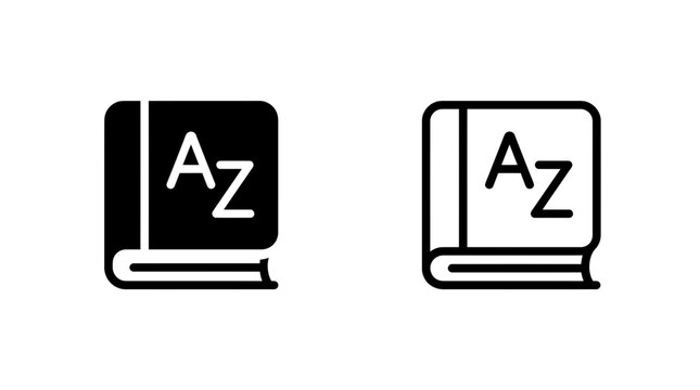 Az dictionary book alphabet reference guide glyph icon set with dictionary alphabet reference education