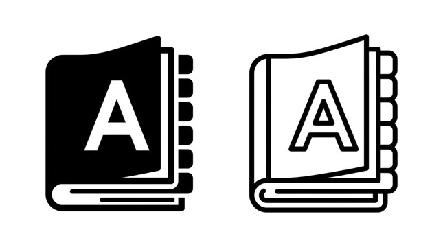 Alphabet book directory index tabs letter a glyph icon set with alphabet directory dictionary glossary