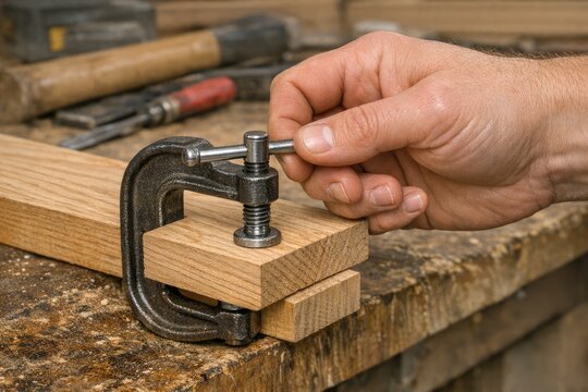 A person uses a vice to shape and work with wood, useful for various DIY projects