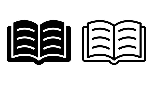 Open book glyph icon set vector graphic design elements with literature education knowledge textbook