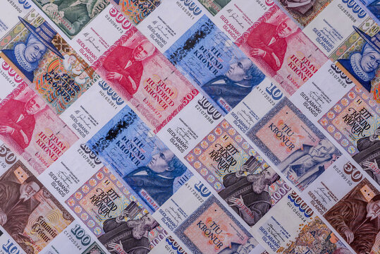 Iceland, Icelandic paper banknotes krona for settlements and financial transactions. Icelandic krona