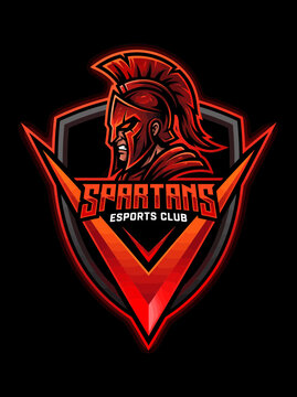 Spartans esports club logo with warrior helmet and shield emblem.