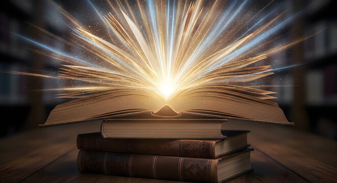 A magical open book radiating golden light perfect for celebrating the spirit of teachers day events