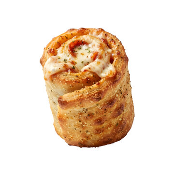 A delicious pepperoni pizza roll with melted cheese and herbs isolated on transparent background