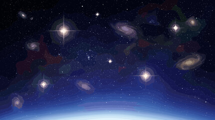 Perfect starry night sky background with black blue gradient - outer space vector background © barca