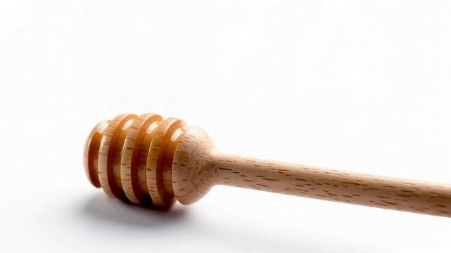 Wooden honey dipper spinning in a smooth fluid motion for this creative food product commercial video animation sequence loop today