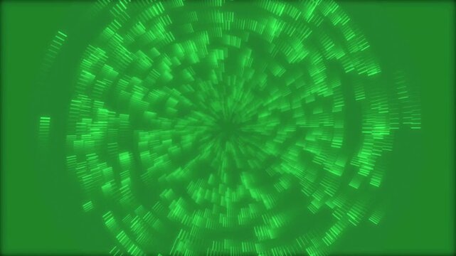 Green digital vortex with radiating lines abstract
