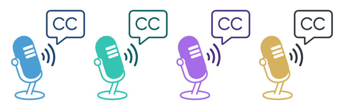 microphone speech bubble closed caption icon set on transparent background