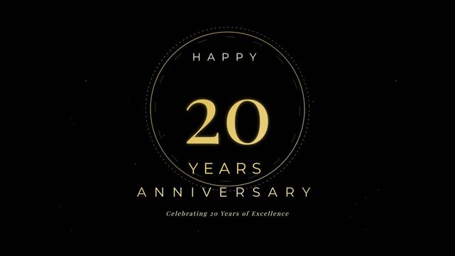 Golden 20th anniversary celebration greeting design with elegant typography on black background