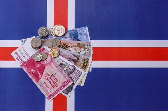 Iceland, Icelandic paper banknotes krona for settlements and financial transactions. Icelandic krona