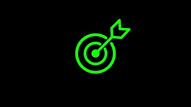 Hit a target or goal with an arrow simple loop animation on black background. Aim target with arrow sign. animation