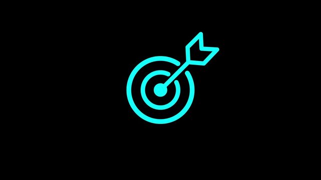 Hit a target or goal with an arrow simple loop animation on black background. Aim target with arrow sign. animation