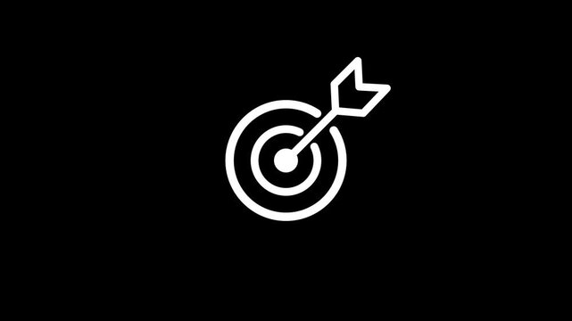 Hit a target or goal with an arrow simple loop animation on black background. Aim target with arrow sign. animation