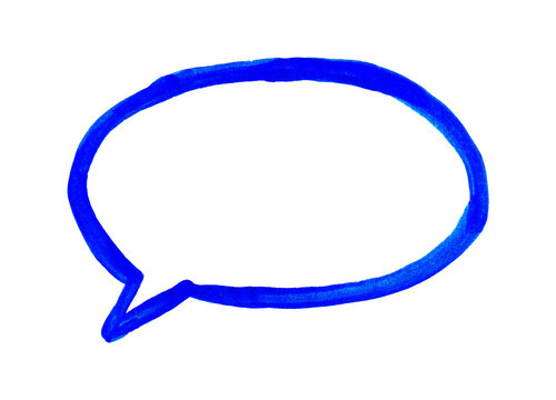 Hand Drawn Blue Speech Bubble Oval Frame Doodle Isolated on White Background