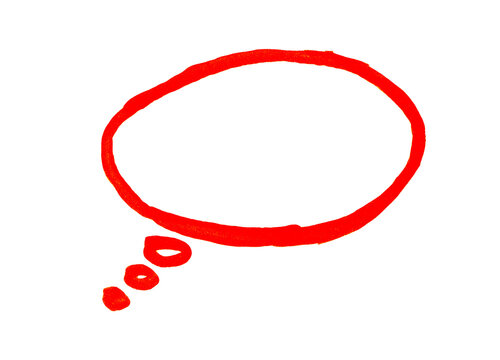 Hand Drawn Red Thought Bubble Doodle Isolated on White Background