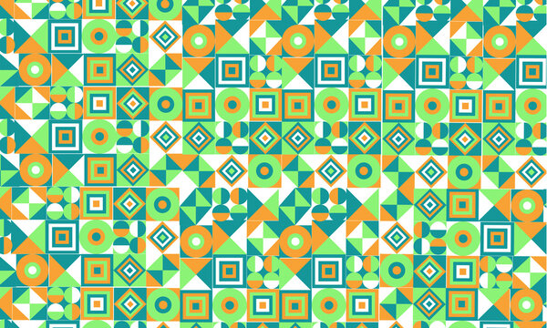 Colorful Retro Seamless Geometric Pattern with Triangles Squares Circles and Abstract Shapes Vector Background