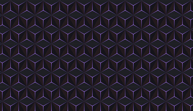 Seamless Blue Geometric Square Tile Pattern with 3D Grid Illusion, Metallic Steel Texture, Mosaic Wall Design and Modern Vector Wallpaper Background