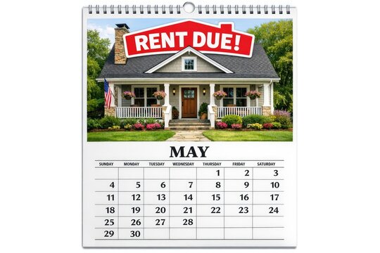 A calendar with a house and a rent due sign, perfect for illustration on financial documents or as a reminder for upcoming deadlines
