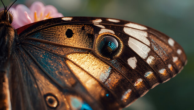 Delicate butterfly wing close-up showing iridescent scale design