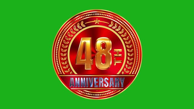 Polished 48th anniversary golden crest emblem with spinning red brushed metal core and bright studio lighting 4k video