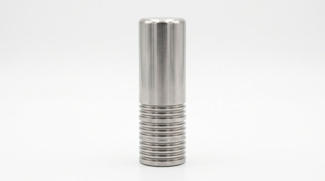Close-up of silver metallic bottle cap with threaded design