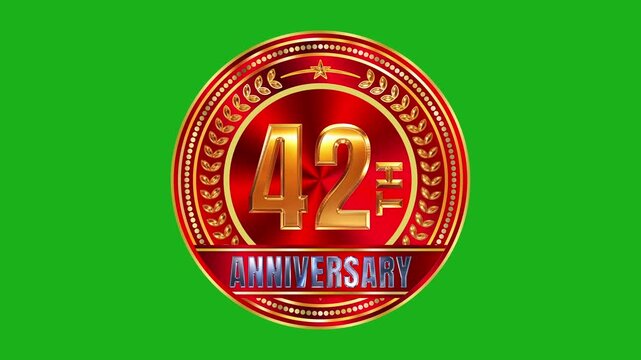Shining 42nd anniversary luxury golden award with deep red satin metallic surface and dotted border on green screen 4k video