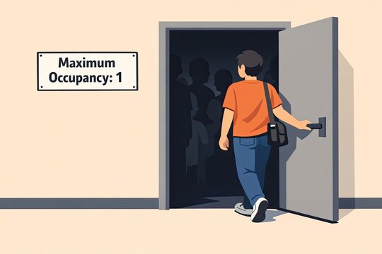 A person standing in front of an open door, possibly entering or exiting a space