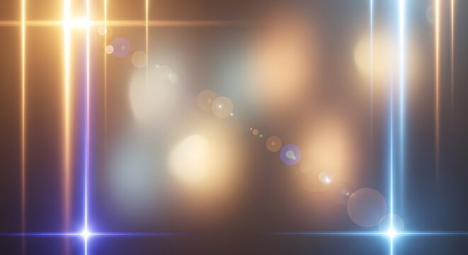 Abstract background with glowing light streaks and soft bokeh circles in warm and cool color tones