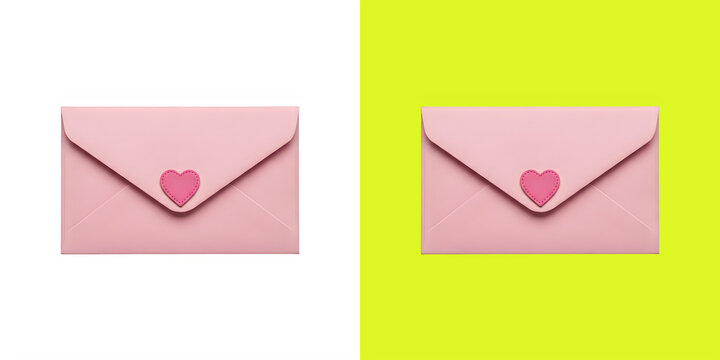 Pink envelope with heart symbol and yellow
