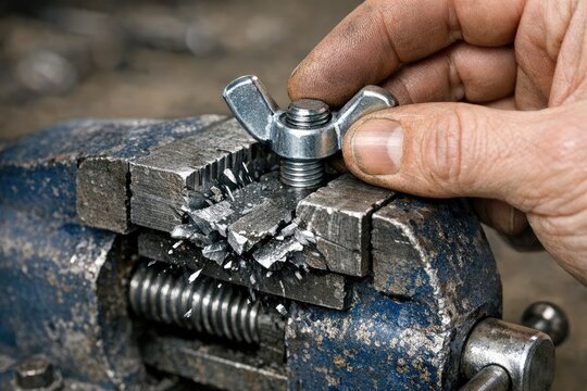 A person is repairing or modifying a metal part