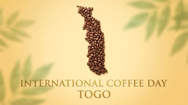 Coffee beans arranged in Togo map shape for International Coffee Day celebration