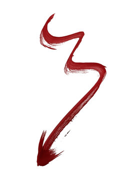 A single hand drawn red paint brush stroke arrow symbol
