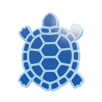 Blue glossy 3D turtle icon with geometric shell pattern and flippers on a transparent background tortoise isolated on a transparent background