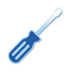 Fototapeta premium Blue handled screwdriver icon featuring a flathead tip and smooth glossy surfaces in a three-dimensional style isolated on a transparent background