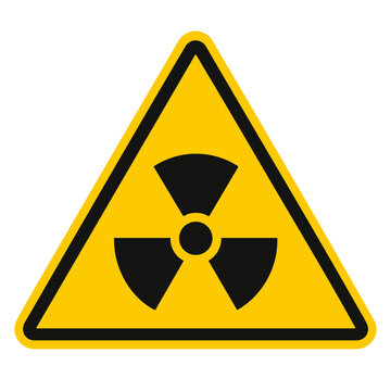 Vector illustration of a yellow triangular radiation warning sign with a black trefoil symbol indicating nuclear hazard or radioactive danger isolated on white background