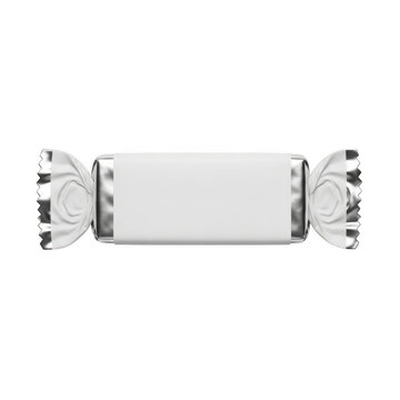 Single candy bar wrapped in white paper foil isolated on transparent background