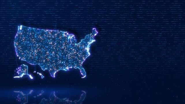 Futuristic USA data map network points technological grid generous space. geospatial intelligence, broadband coverage, telecom services, logistics, population analysis national network presentations.