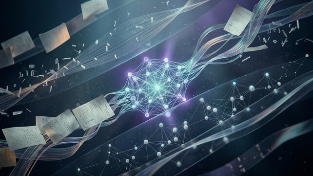 Large language model analyzing social science data with population nodes, survey waves, archival documents, and semantic networks.