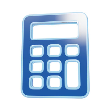 Glossy blue 3D calculator icon with light blue borders and reflective surface isolated on a white background isolated on a transparent background