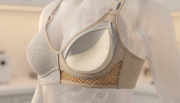 Comfort bra cutaway with memory-foam cups, flexible underband lattice, breathable layers, and smooth stitching