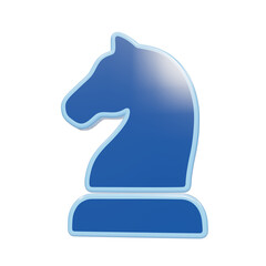 Glossy blue 3D chess knight piece icon representing strategy, tactics, intelligence, and board games isolated on a transparent background © Trendy_Desing