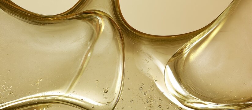 Thick transparent liquid gel flowing in slow motion with glossy reflective texture and smooth curves