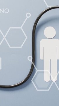Animation of chemical structures over stethoscope and human icon
