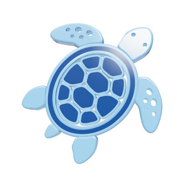 Glossy blue and light blue ceramic sea turtle icon with shell pattern isolated on a transparent background