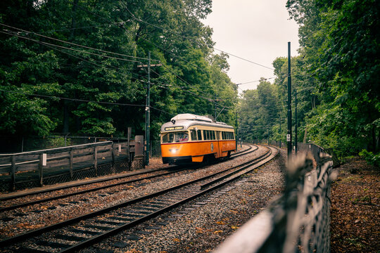 Boston MBTA's Mattapan High speed Line in summer rain