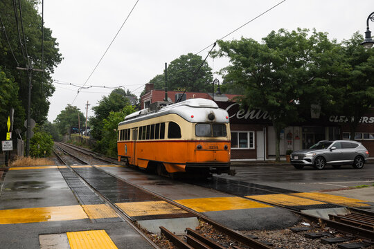Boston MBTA's Mattapan High speed Line in summer rain