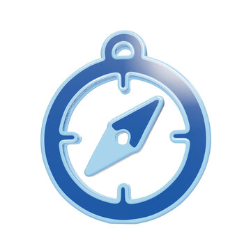 Glossy blue navigational compass icon with a directional needle and circular dial rendered in a three dimensional style isolated on a transparent background