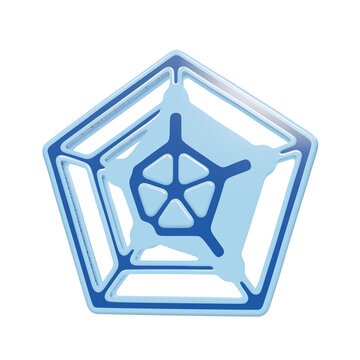 Glossy blue radar chart icon with pentagon frame and spider web data grid on isolated background, spider chart isolated on a transparent background