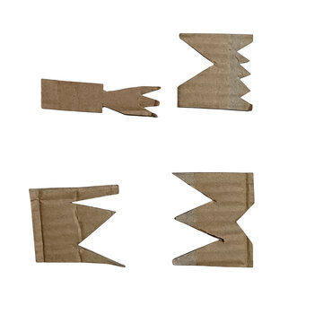 Brown paper cut-out geometric shapes on black background, triangle rectangle square