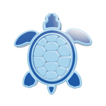 Glossy blue sea turtle icon featuring marine reptile with detailed shell pattern isolated on a transparent background
